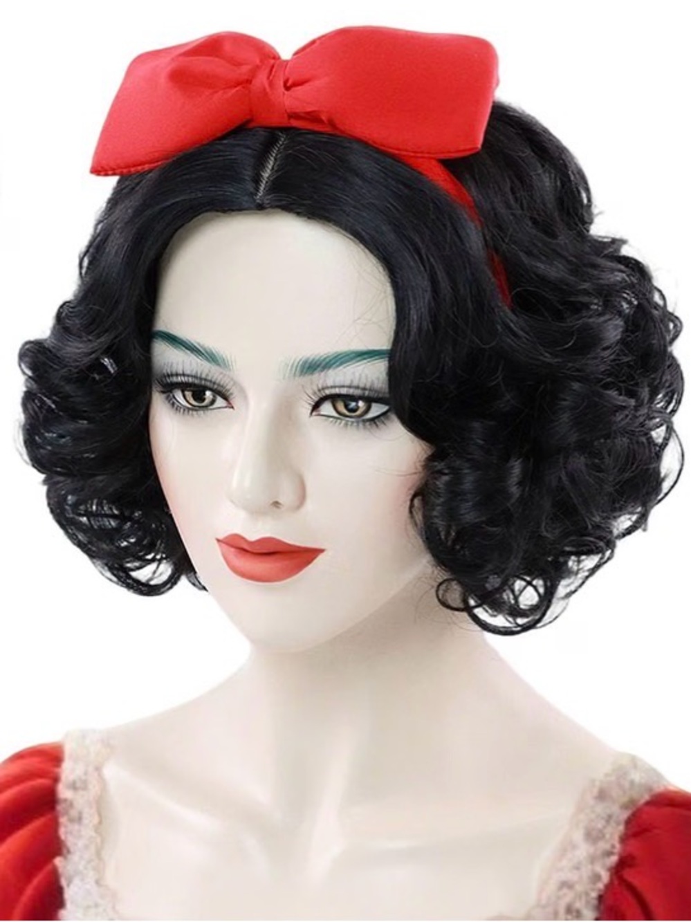 NWT Snow White Princess Costume Wig with Red Bow Headband